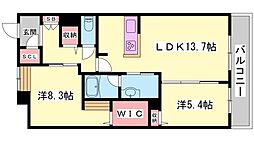 オカバ姫路青山シャーメゾンB 2LDKの間取図画像