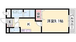 グランディー 1Kの間取図画像