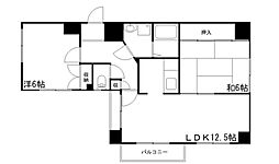 大栄・十二所前レジデンス 2LDKの間取図画像