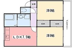 第1青山ハイツ 2DKの間取図画像