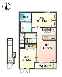クレール山手 1LDKの間取図画像