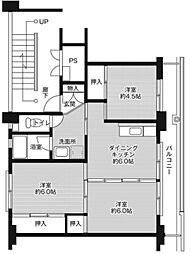 ビレッジハウス三草1棟 3DKの間取図画像