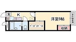 レオパレス風花 1Kの間取図画像