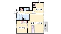 グリーンステージ相ノ山C棟 2LDKの間取図画像