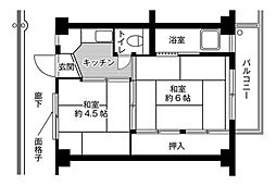 ビレッジハウス城東4号棟 2Kの間取図画像