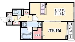 瑠璃玻璃ハウス 1LDKの間取図画像