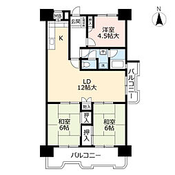 UR都市機構金田一丁目第二団地2号棟 3LDKの間取図画像