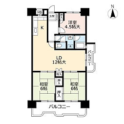 UR都市機構金田一丁目第二団地2号棟 3LDKの間取図画像