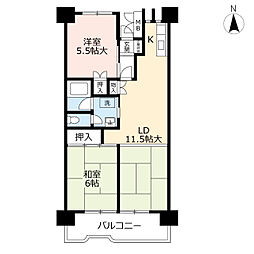 UR都市機構金田一丁目第二団地2号棟 2LDKの間取図画像