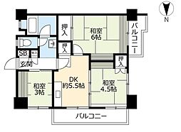 UR都市機構金田一丁目団地5号棟 3DKの間取図画像