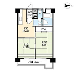 UR都市機構金田一丁目団地5号棟 2DKの間取図画像