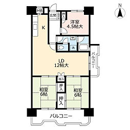 UR都市機構金田一丁目第二団地2号棟 3LDKの間取図画像