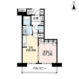 UR都市機構フレール西新井中央公園5号棟 1DKの間取図画像