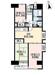 UR都市機構神谷堀公園ハイツ3号棟 3DKの間取図画像