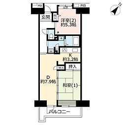 UR都市機構アーバンライフ東新小岩5号棟 2DKの間取図画像