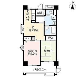 UR都市機構すまいる亀有1号棟 2DKの間取図画像