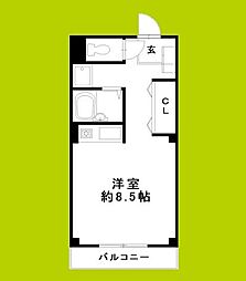 パークシティ長居 2階ワンルームの間取り