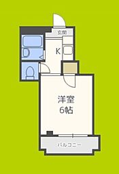 サンライフ 5階1Kの間取り