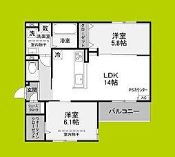 D-residence高槻市下田部B 2LDKの間取図画像