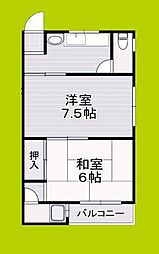 嶋川マンション 2階2Kの間取り