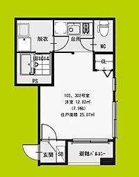 コンフォートハウスMio 1階1Kの間取り