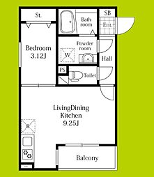リブレメゾン淡路I 2階1LDKの間取り