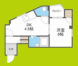 玉造クローバーハイツ 3階1DKの間取り