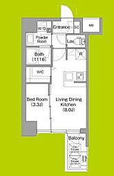 コンフォリア・リヴ桜川ソルテラス 9階1LDKの間取り