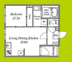 ハーモニーテラス安立IV 2階1LDKの間取り
