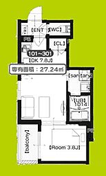 Luna　terrace　近大前 3階1DKの間取り