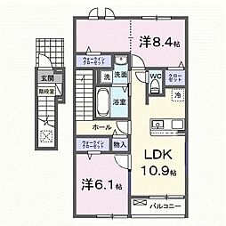 ルリエ 2階2LDKの間取り