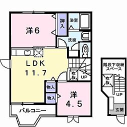 リエージュ 2階2LDKの間取り