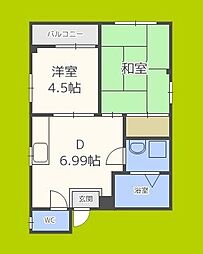ハイツ優 2階1Kの間取り