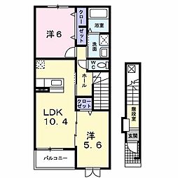 グリーンパークハイム 2階2LDKの間取り