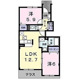 ソレイユIII 1階2LDKの間取り