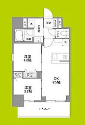 リヴェント難波ウエスト 14階2DKの間取り