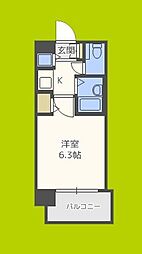 ディナスティ清水谷III 2階1Kの間取り