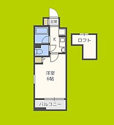 エステムコート大阪城前OBPリバーフロント 2階1Kの間取り
