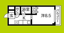 ギャレグラン 2階1Kの間取り