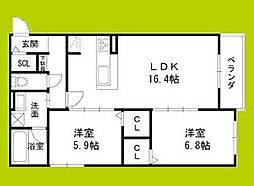 栄蔵弐号館 1階2LDKの間取り
