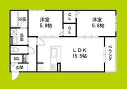 栄蔵弐号館 1階2LDKの間取り