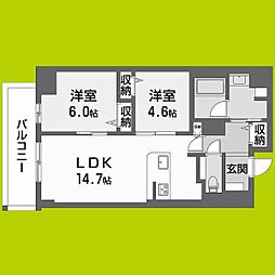 サンエール南堀江 11階2LDKの間取り