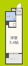 パークサイド上本町駅前 8階ワンルームの間取り
