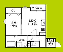 BelAir Toyotsu 2階1LDKの間取り