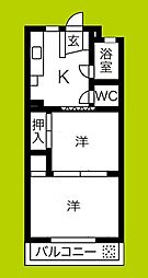 パレス帝塚山 2階1DKの間取り