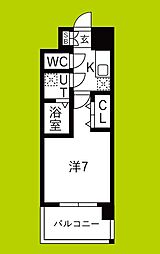 レジュールアッシュあびこ 7階1Kの間取り