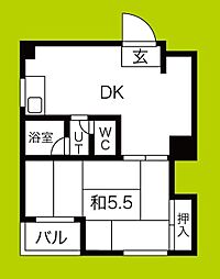プレアール弁天 1DKの間取図画像