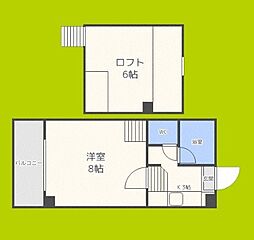 カーサ東住吉 1Kの間取図画像