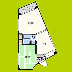 ボンジュール南市岡 2DKの間取図画像