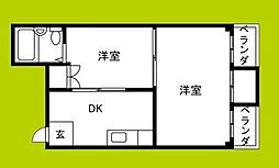 第一東洋ハイツ 2DKの間取図画像